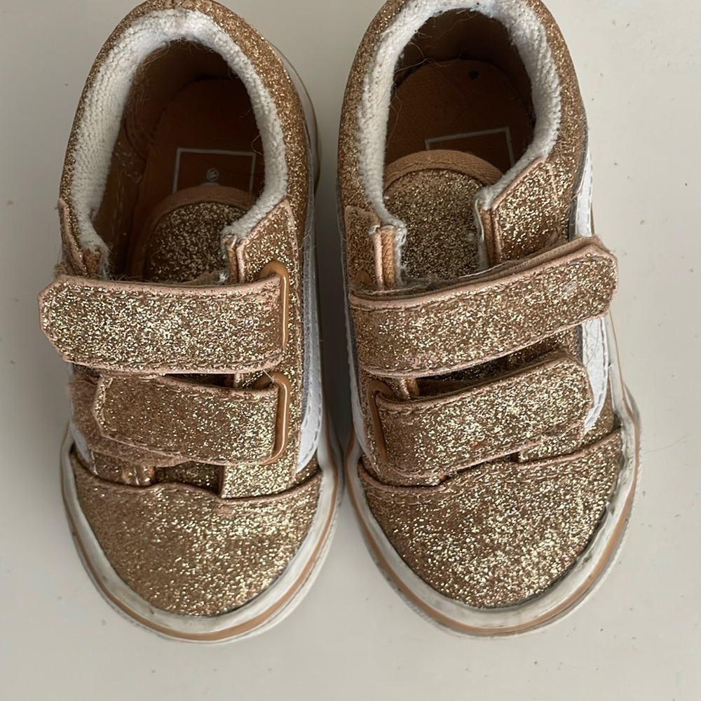 Vans US Size 5 Gold Glitter Velcro.